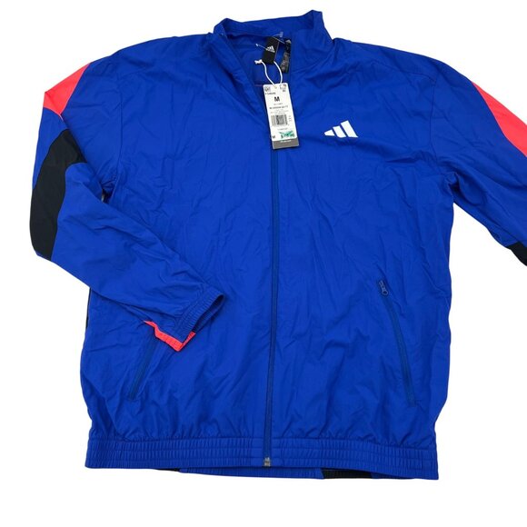 Adidas Mens Blue Windbreaker Jacket With Red & Black Accents Full-Zip Lightweigh - Picture 1 of 5